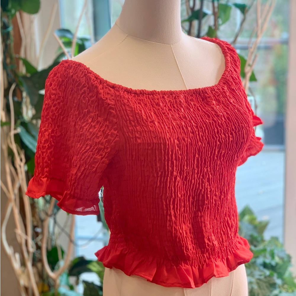 Women's Red Smocked Top
